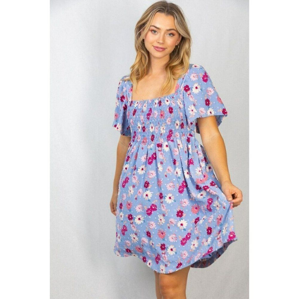 SALE! WHITE BIRCH Clothing Purple Floral Flower Smocked Dress Spring D90188XL - Picture 2 of 5